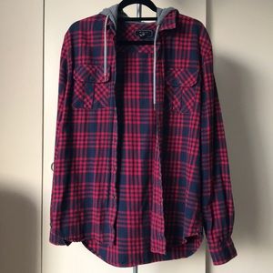 Red and blue patterned flannel
